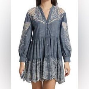 VERONICA BEARD Ariana Cotton Chambray Tiered Minidress